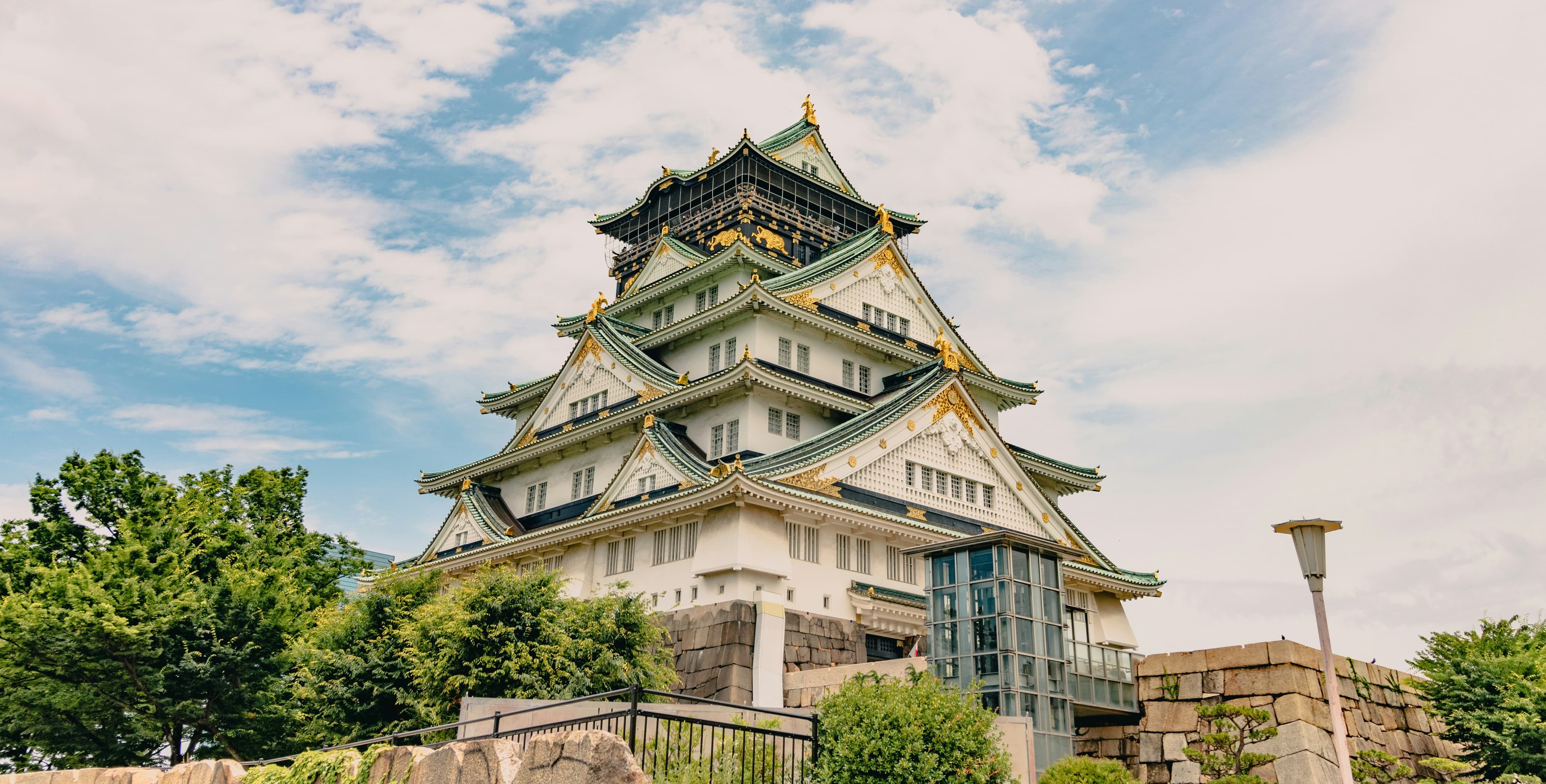 Osaka Castle against a bright summer sky
